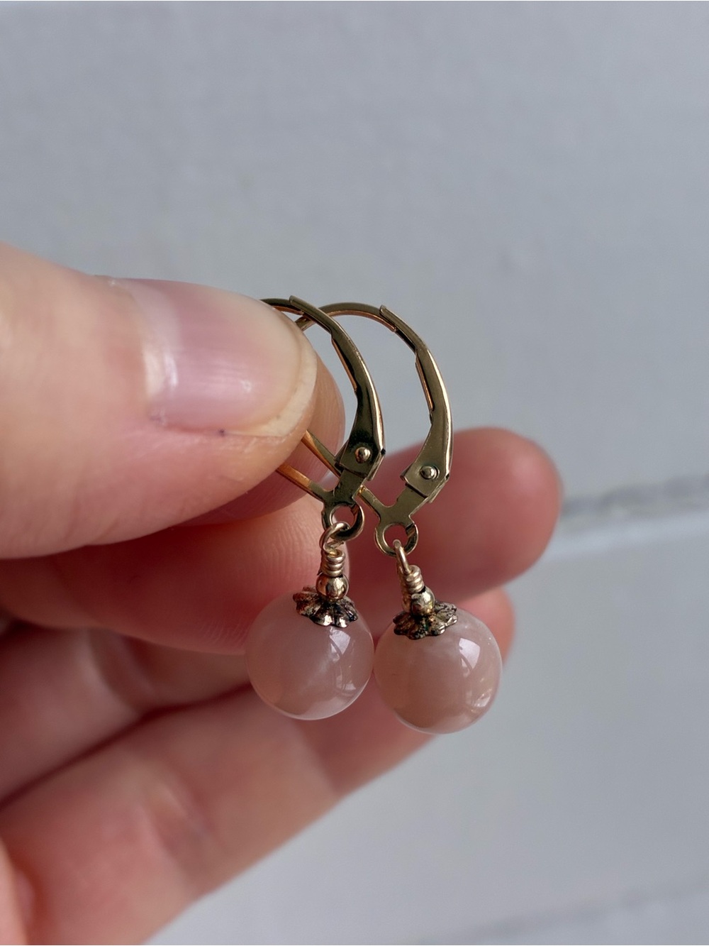Genuine Pink Moonstone 14k Gold-Filled Leverback Earrings - Picture 3 of 4